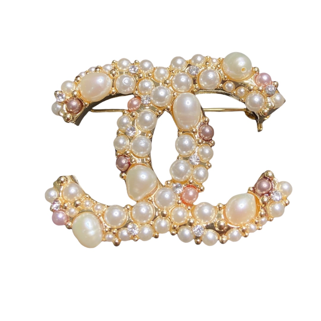 BCB148 Natural fresh water pearl CC Logo brooch Pin - ccjewelryacc