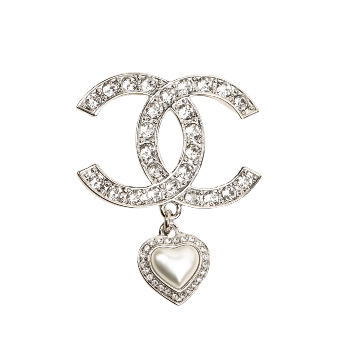 BCB234 23B Silver CC Logo brooch pin with heart pendant - ccfashionjewelry