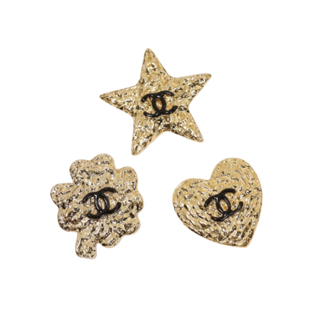 BCB303 24 Gold Lava texture Heart star Four Leaf Clove CC brooch pin set of 3 - ccfashionjewelry