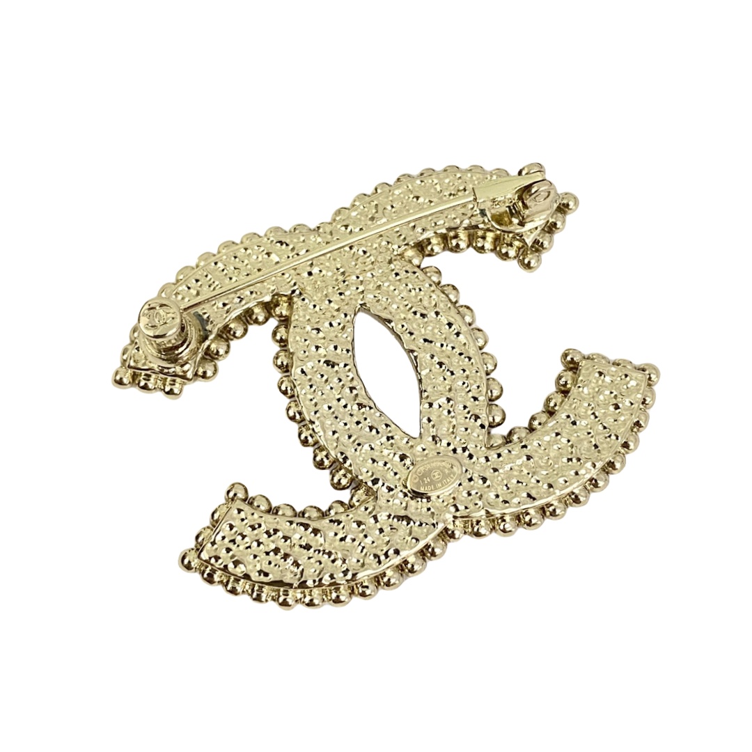 BCB357 Blue and pink stripe enamel CC logo brooch and earrings - ccjewelryacc