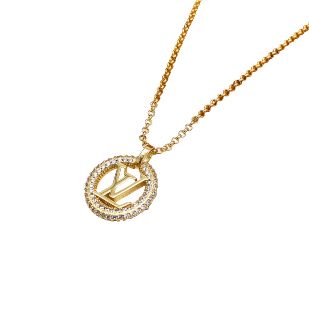 LVN021 Louis Metal Crystal iconic pendant necklace - ccfashionjewelry