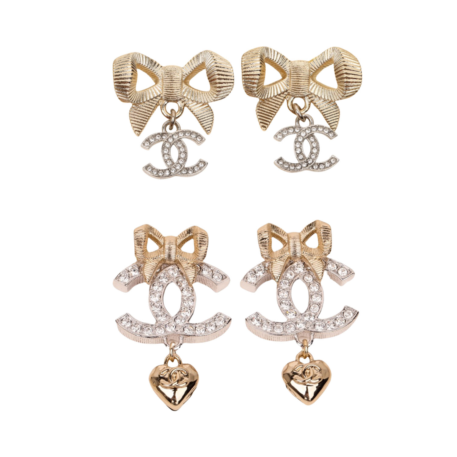 CCE885 24K Champagne gold bow with cc logo stud earring - ccjewelryacc