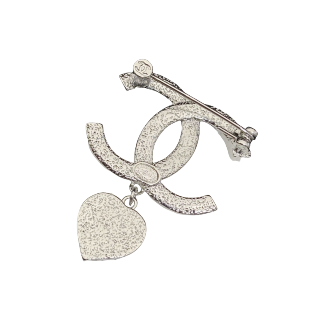 BCB234 23B Silver CC Logo brooch pin with heart pendant - ccjewelryacc