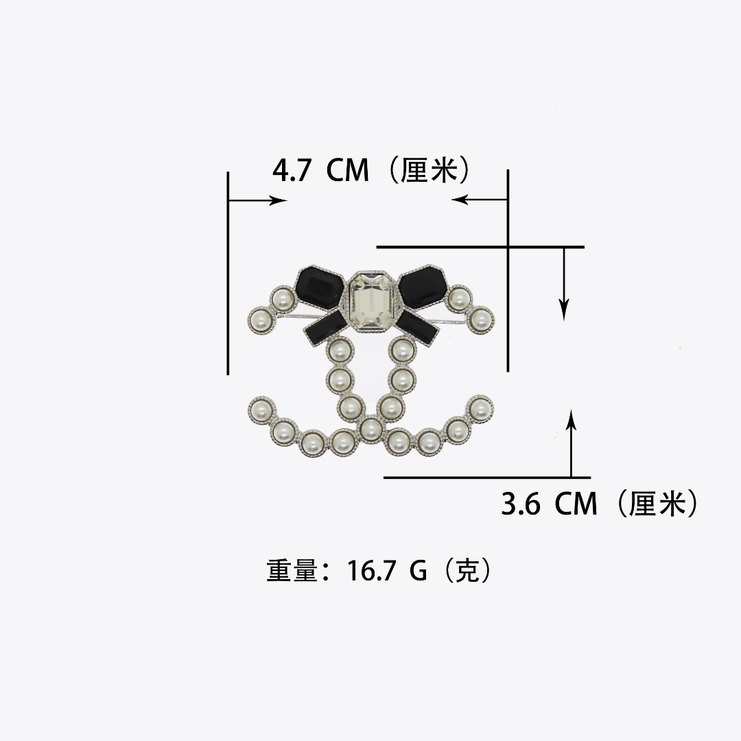 BCB113 Black and white Bow pearl CC brooch - ccjewelryacc