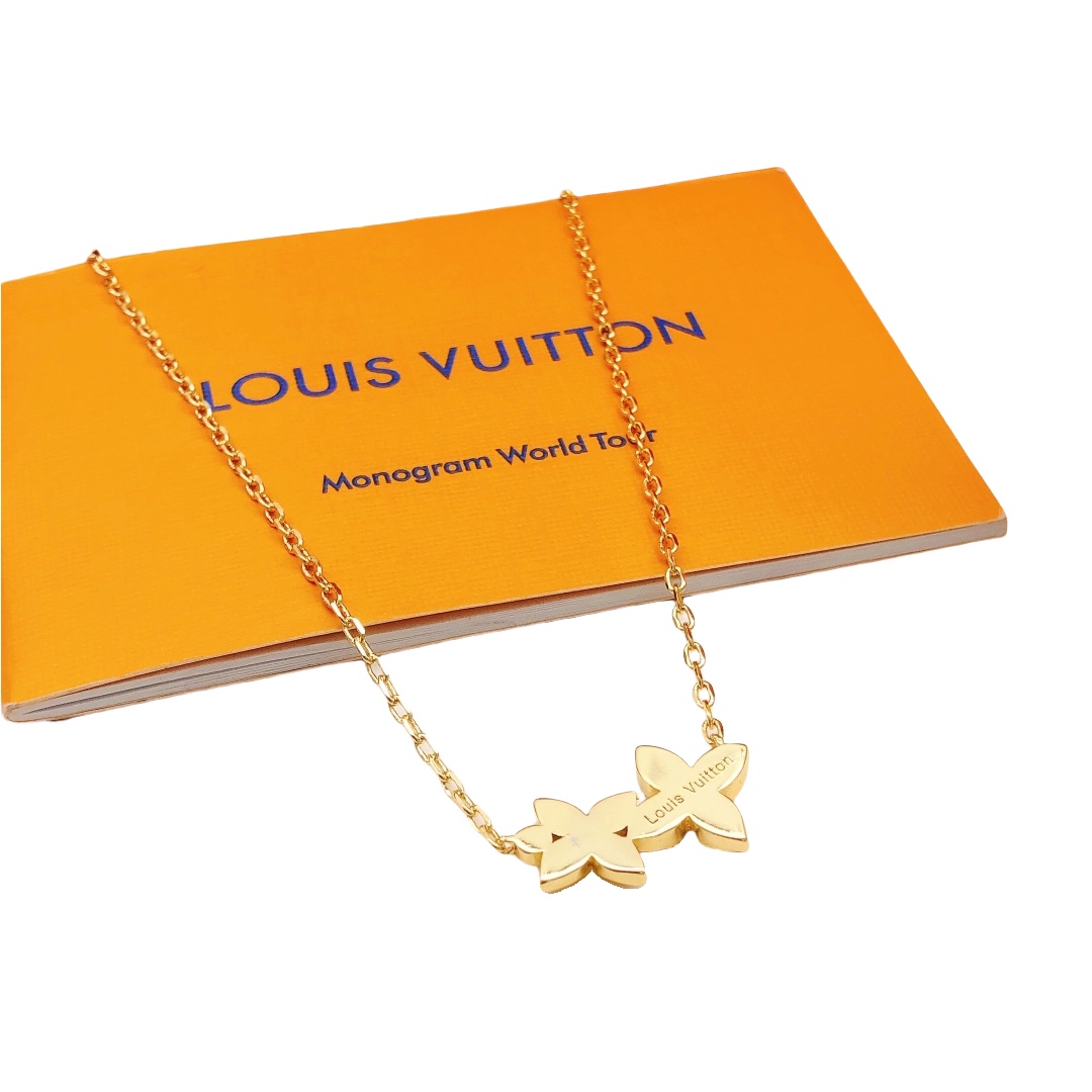 LVN089 VL Two monogram flower necklace - ccjewelryacc
