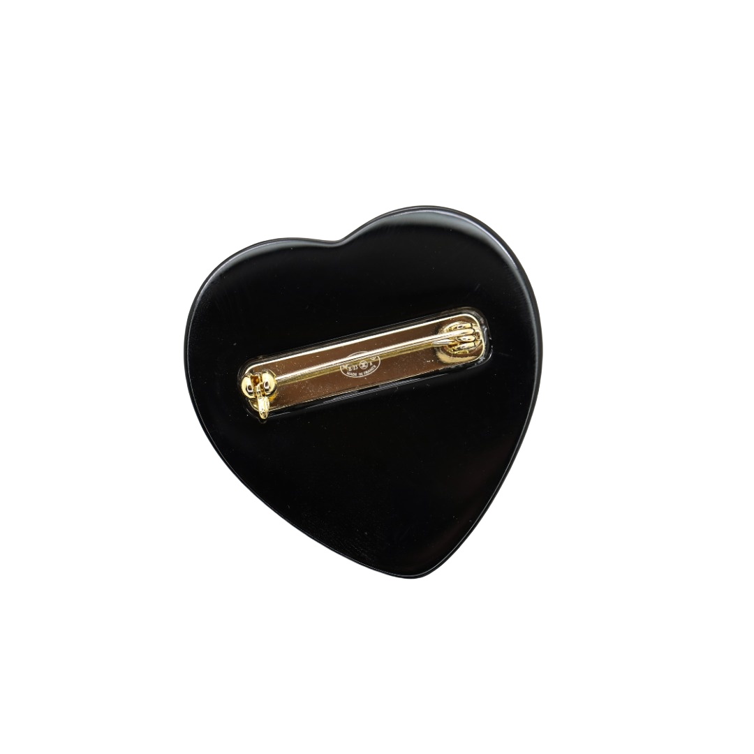 BCB309 Black and white color acrylic marbling crystal heart shape with cc logo brooch pin - ccjewelryacc