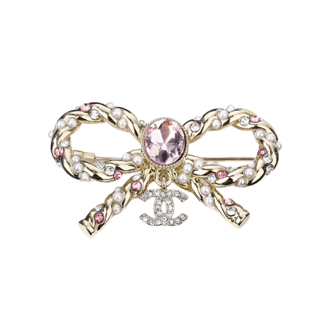 BCB373 Crystal twist bow with cc logo brooch - ccjewelryacc