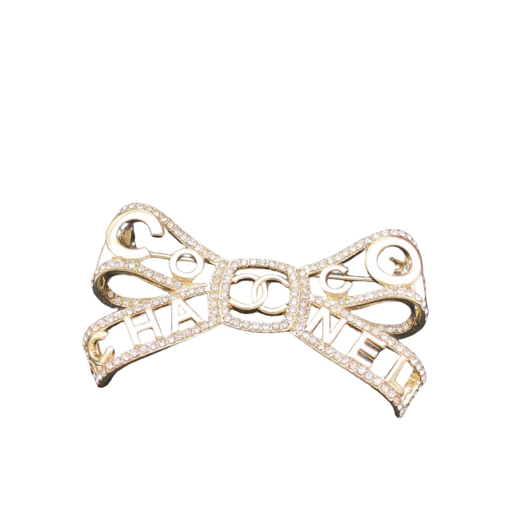 BCB404 CC Metal crystal bow brooch pin - ccjewelryacc