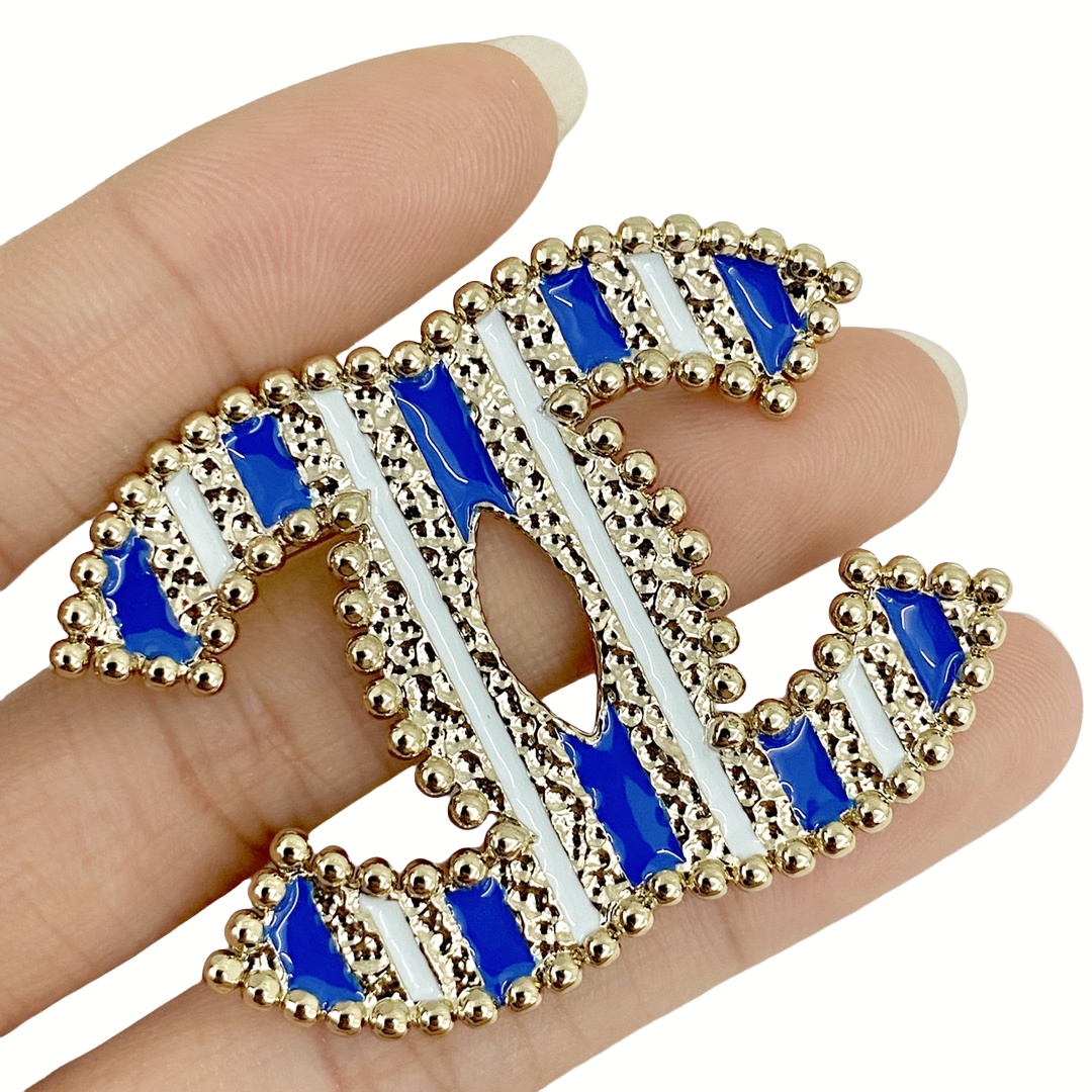 BCB357 Blue and pink stripe enamel CC logo brooch and earrings - ccjewelryacc