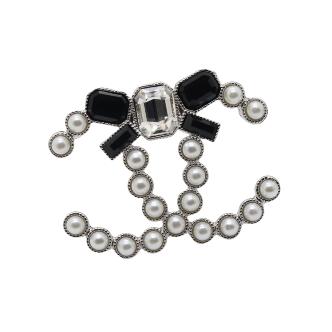 BCB113 Black and white Bow pearl CC brooch - ccjewelryacc