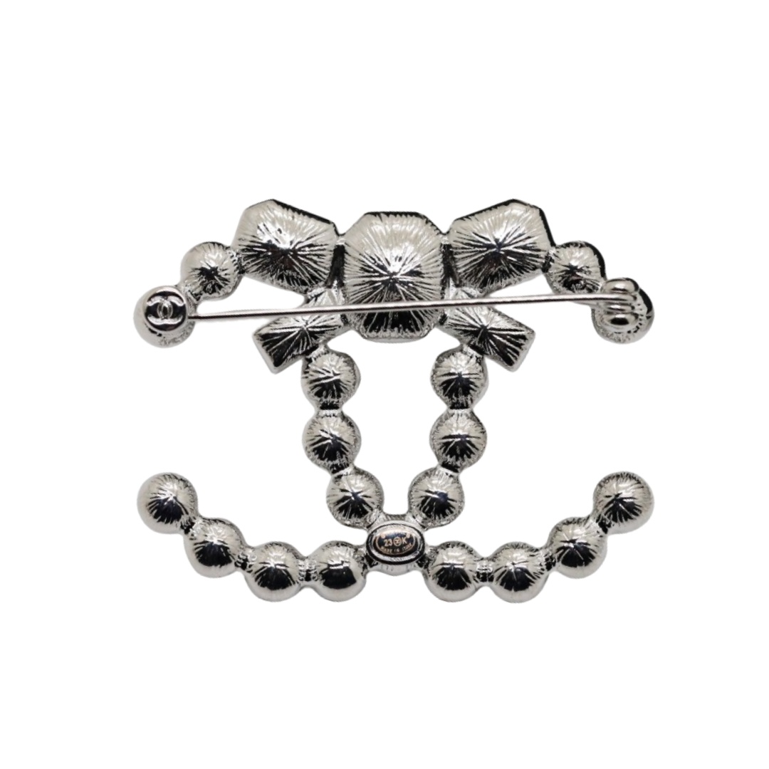 BCB113 Black and white Bow pearl CC brooch - ccjewelryacc