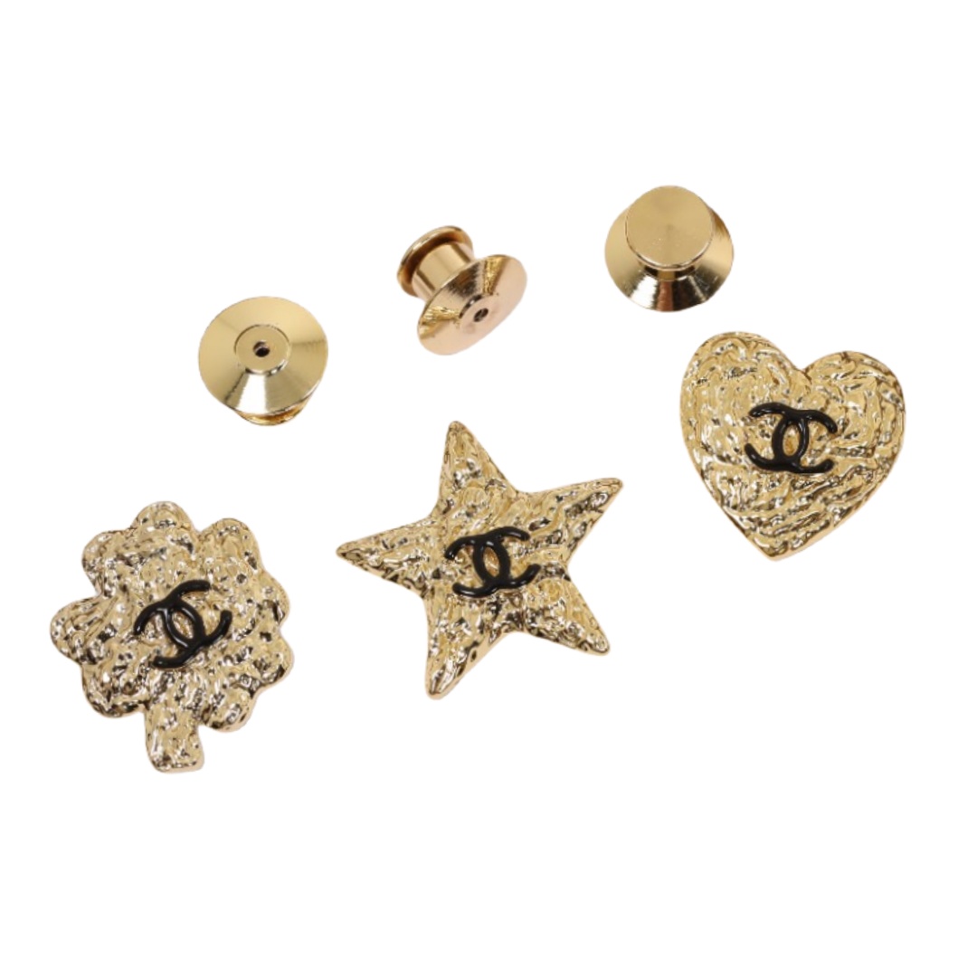 BCB303 24 Gold Lava texture Heart star Four Leaf Clove CC brooch pin set of 3 - ccjewelryacc
