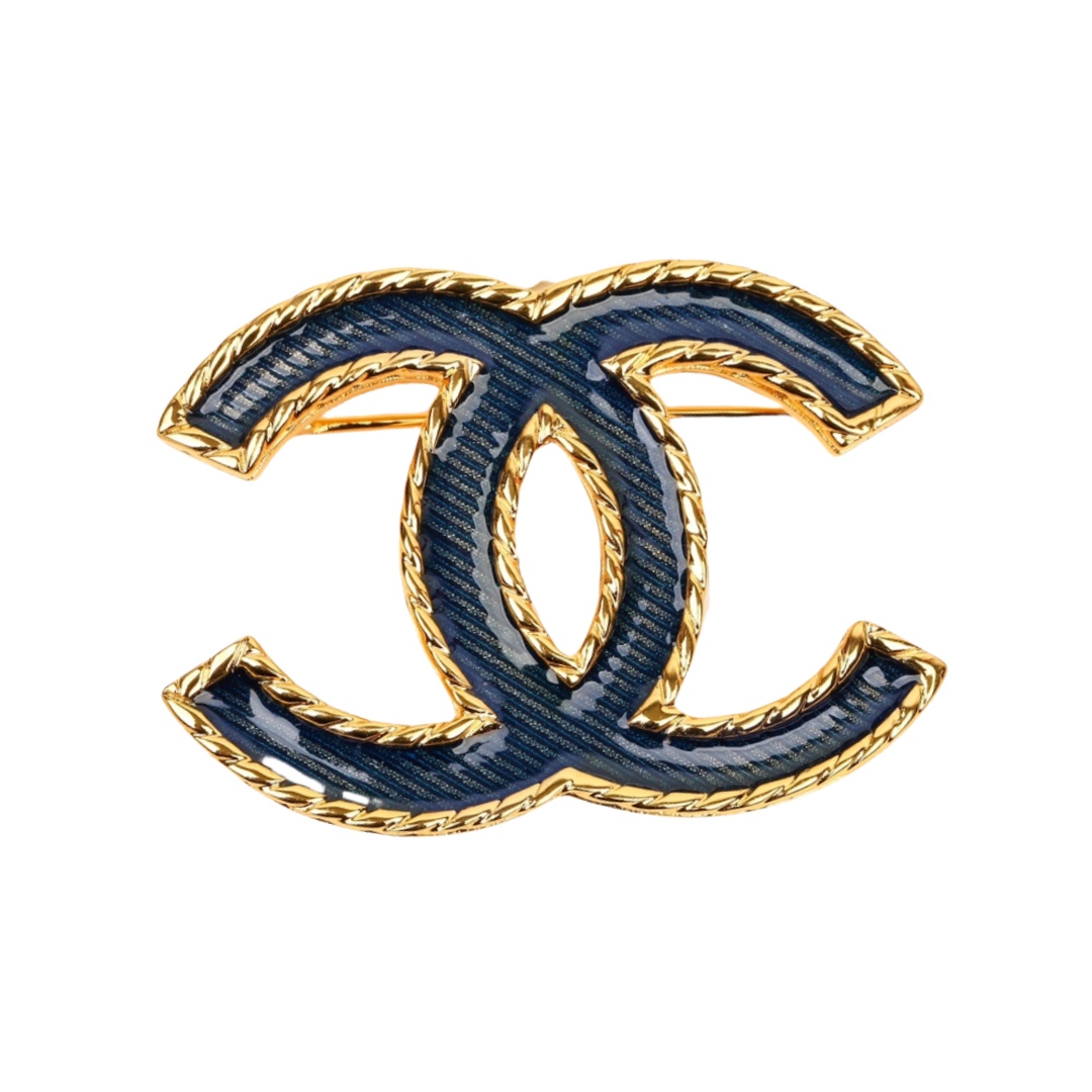 BCB305 24 Denim texture enamel CC logo brooch pin - ccjewelryacc