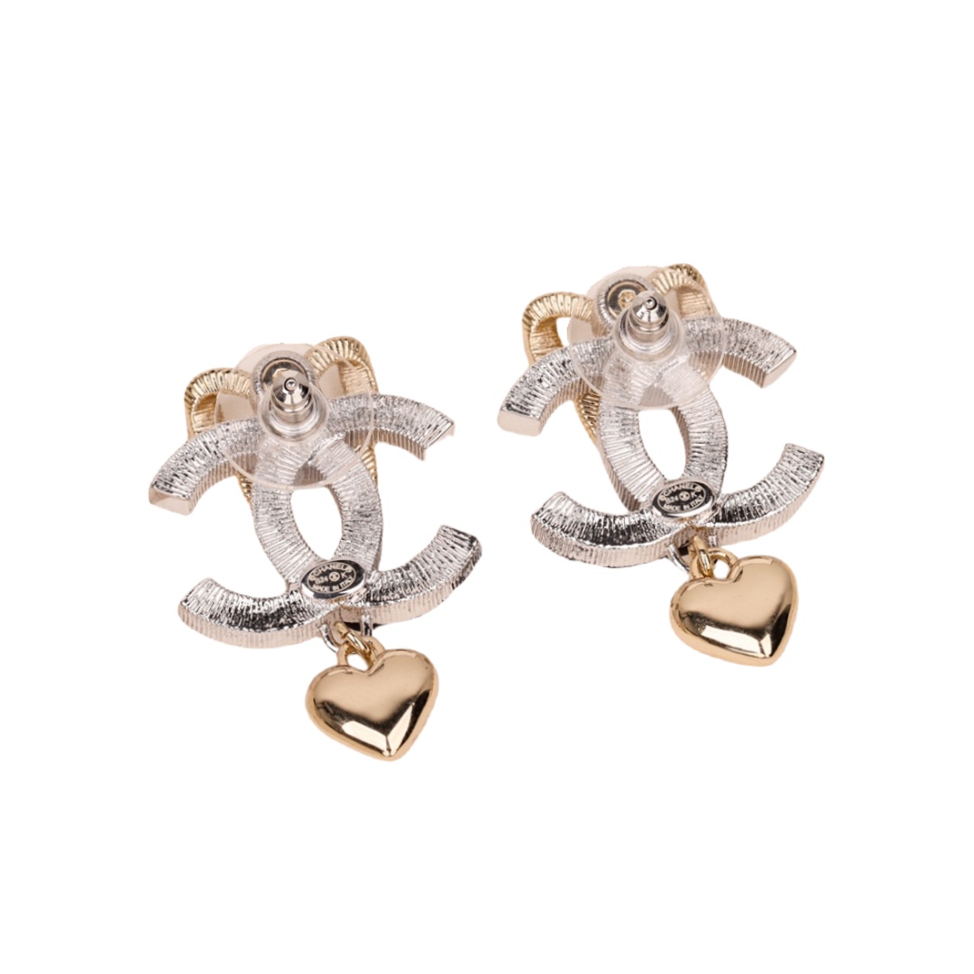 CCE885 24K Champagne gold bow with cc logo stud earring - ccjewelryacc