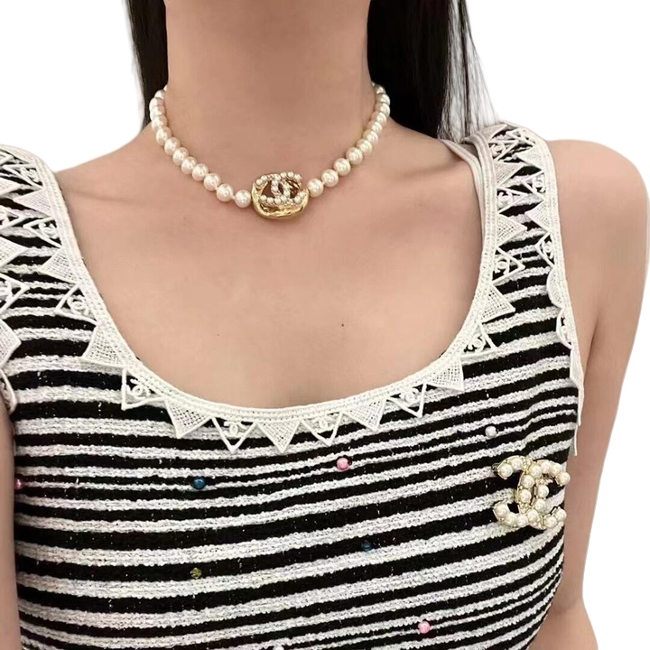 BCB398 24A Metiers d art Collection Pearl crystal cc logo brooch pin - ccjewelryacc