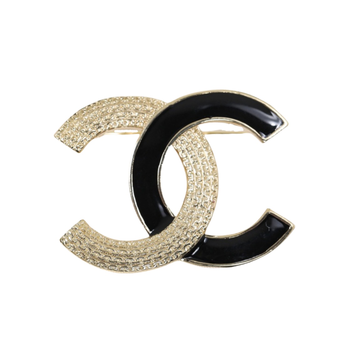 BCB245 24P Metal gold embossment and black enamel CC brooch Pin - ccfashionjewelry