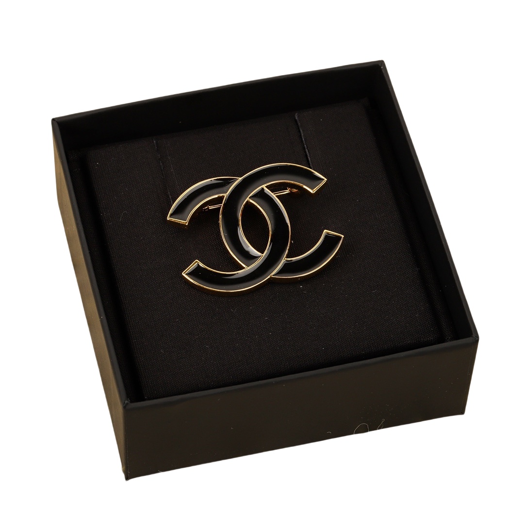 BCB328 24S Coco Black enamel cc logo Brooch Pins - ccjewelryacc