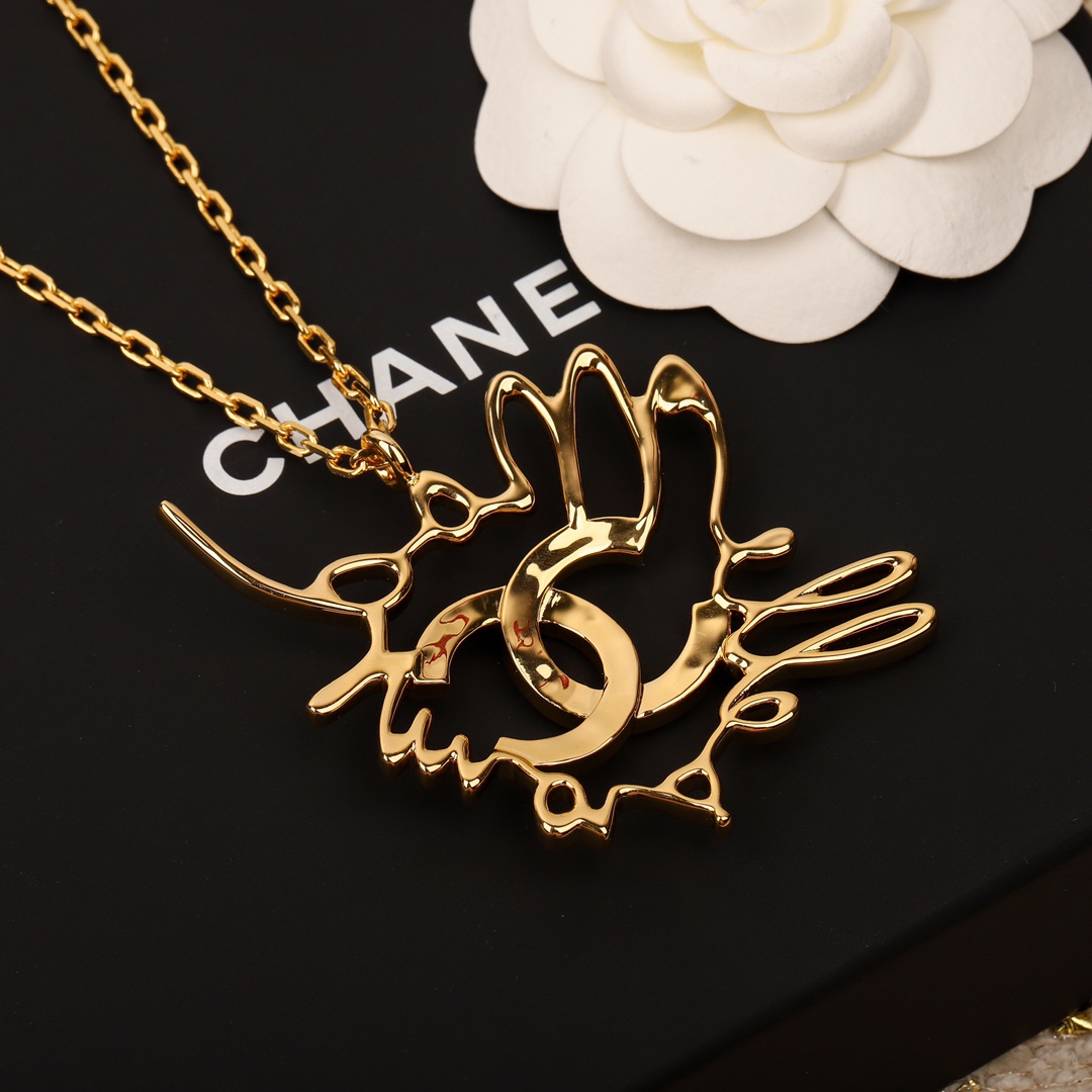 CCN187 Letters cc logo Long Pendant Necklace - ccjewelryacc