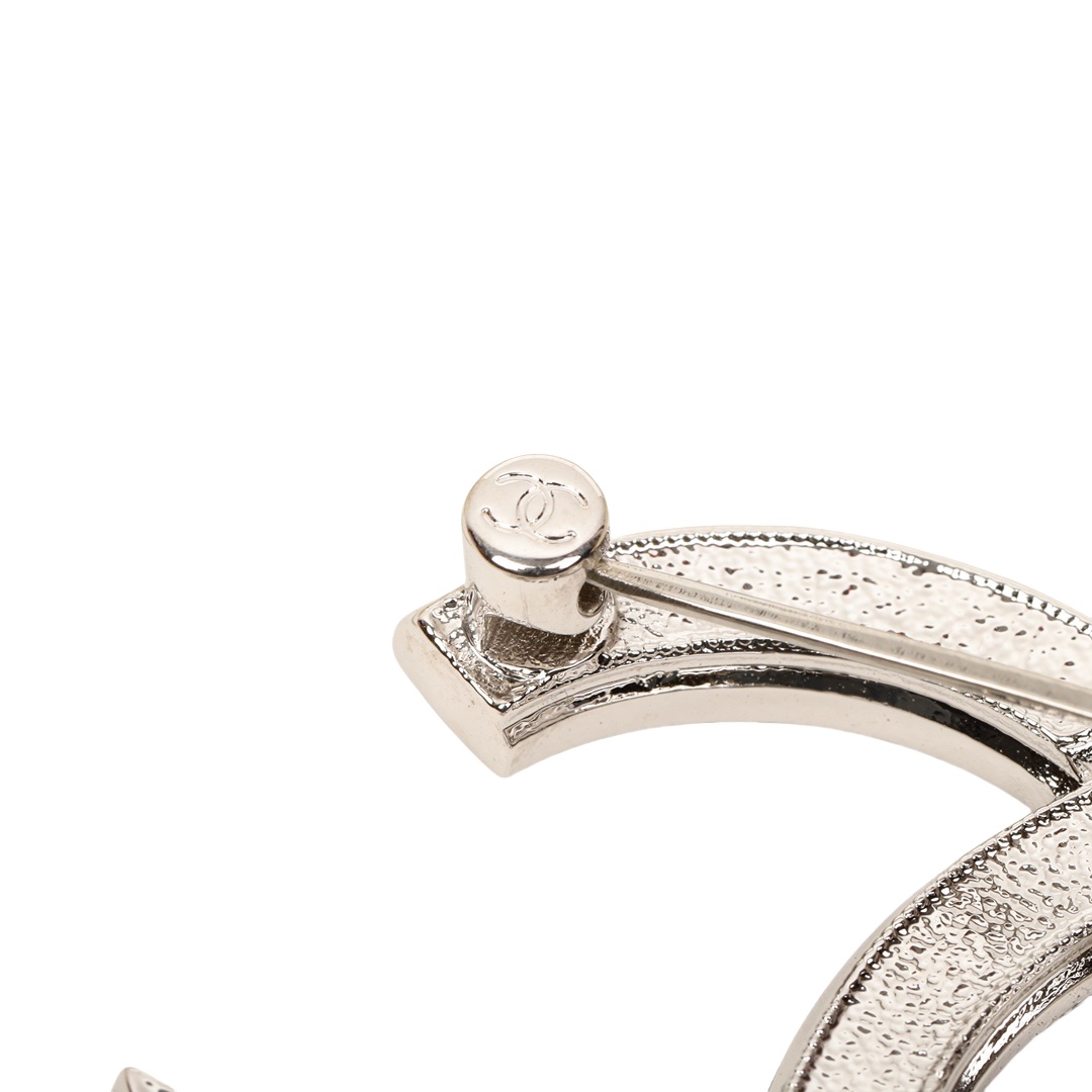 BCB321 23K Black enamel and white Swarovski crystal with star CC logo brooch pin - ccjewelryacc