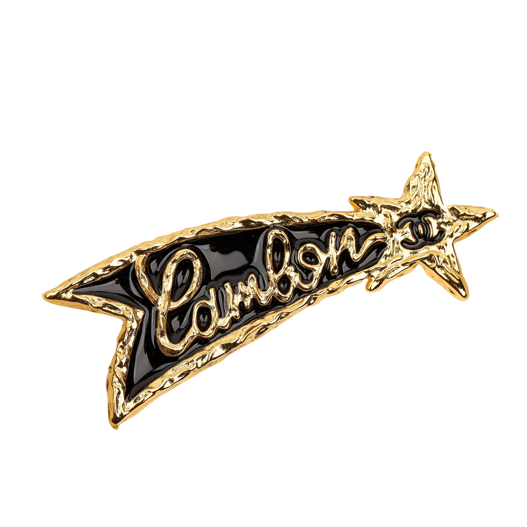 BCB298 24p Embossment and black enamel shooting star with cc logo brooch pin - ccfashionjewelry