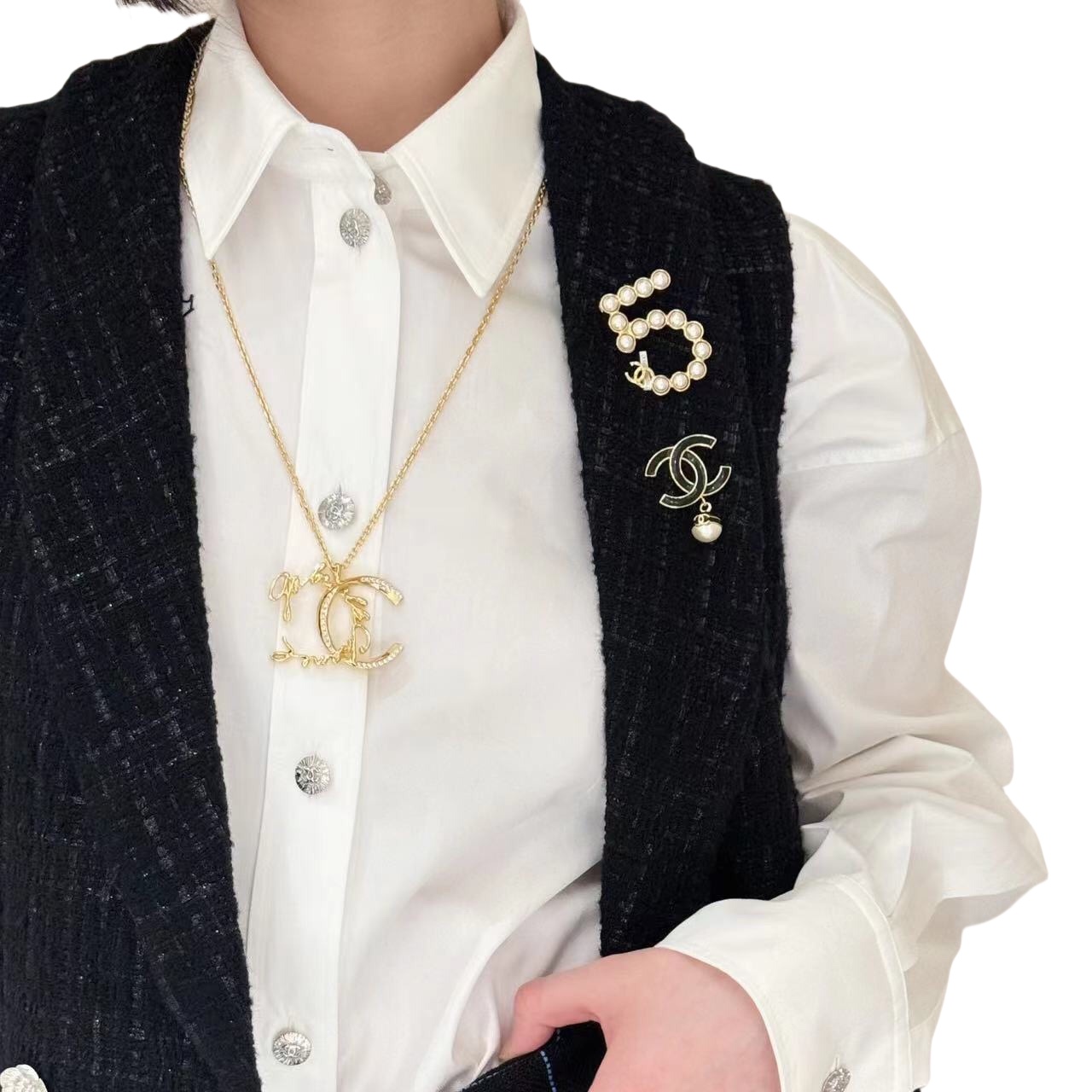 BCB328 24S Coco Black enamel cc logo Brooch Pins - ccjewelryacc