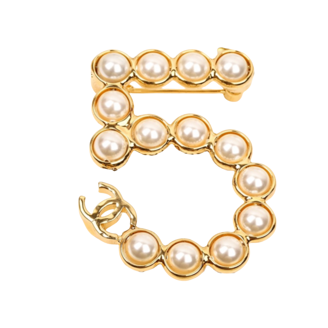 BCB172 24P Pearl Number 5 brooch pin - ccjewelryacc