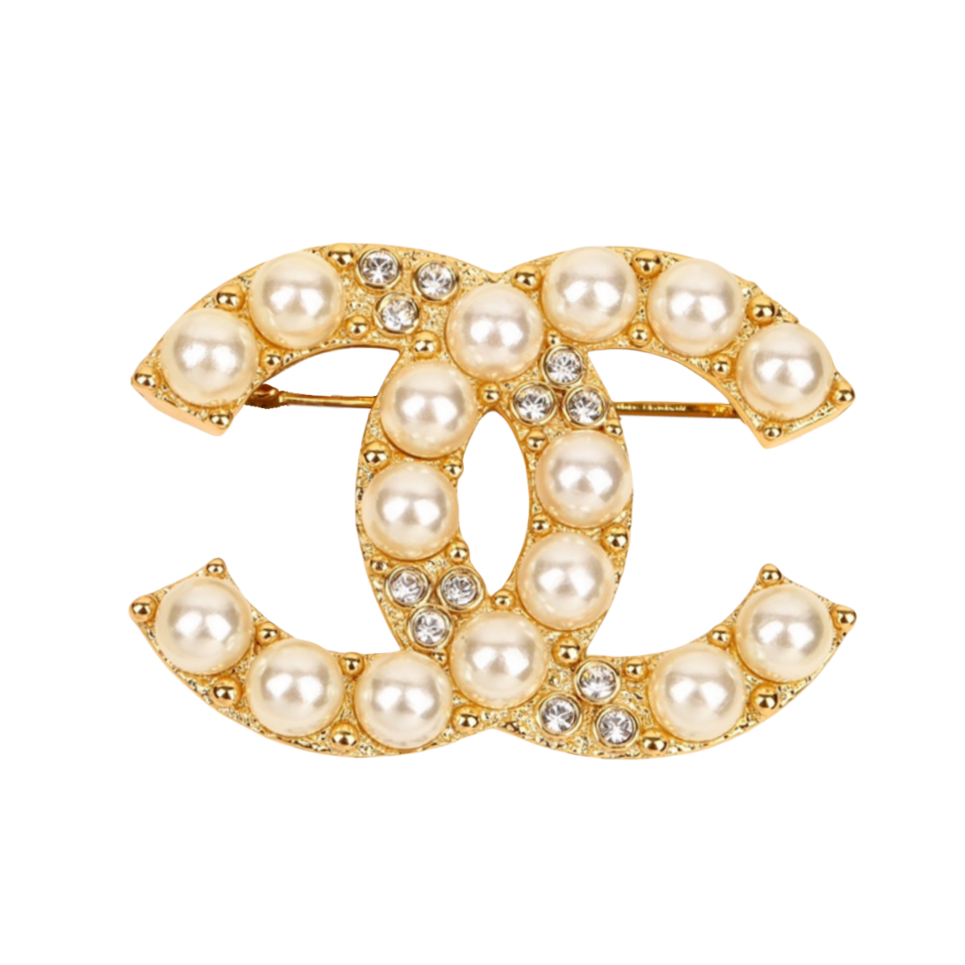 BCB398 24A Metiers d art Collection Pearl crystal cc logo brooch pin - ccfashionjewelry