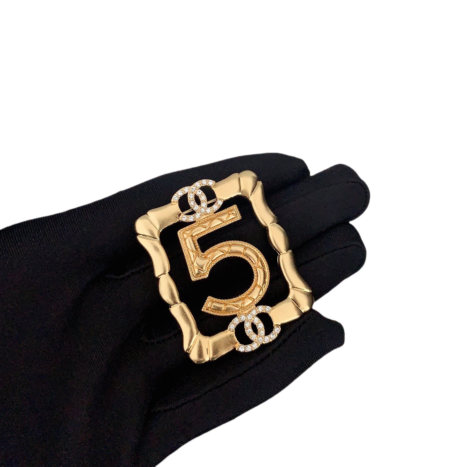 BCB444 Square hollow-out Gold Number 5 Brooch pin - ccjewelryacc