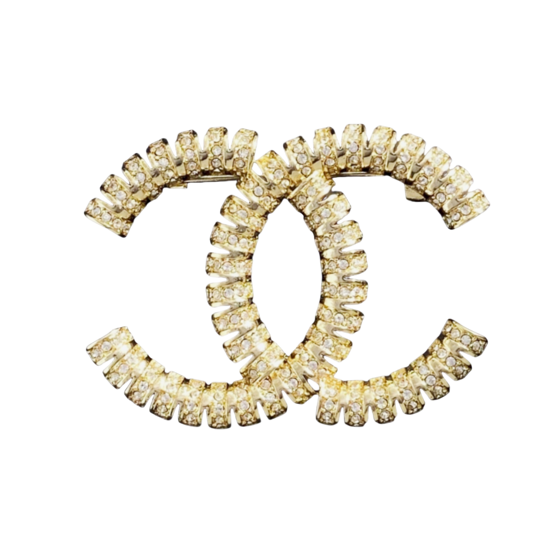 BCB121 Interlocking full drill truncation design CC logo brooch pin - ccjewelryacc