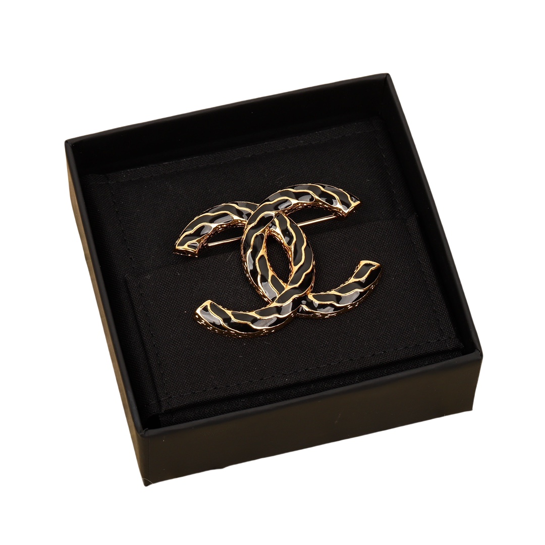 BCB329 24p black twisted enamel Coco cc Brooch Pins - ccfashionjewelry
