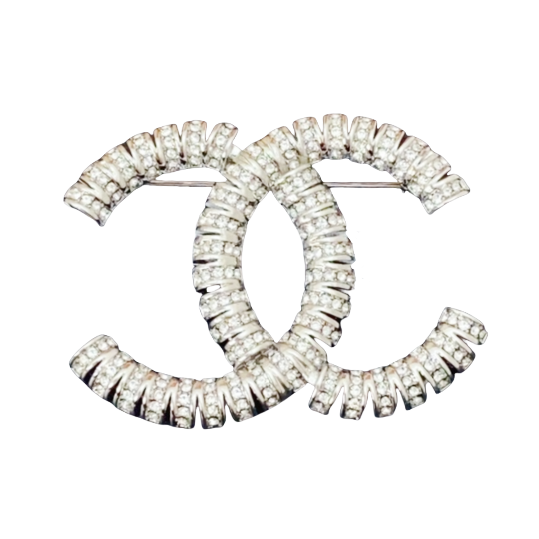 BCB121 Interlocking full drill truncation design CC logo brooch pin - ccjewelryacc