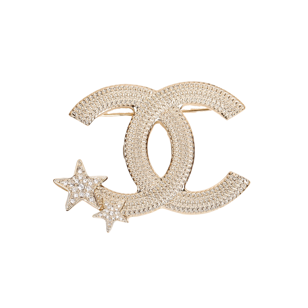 BCB057 23B Pentastar Star crystal cc logo brooch pin - ccjewelryacc