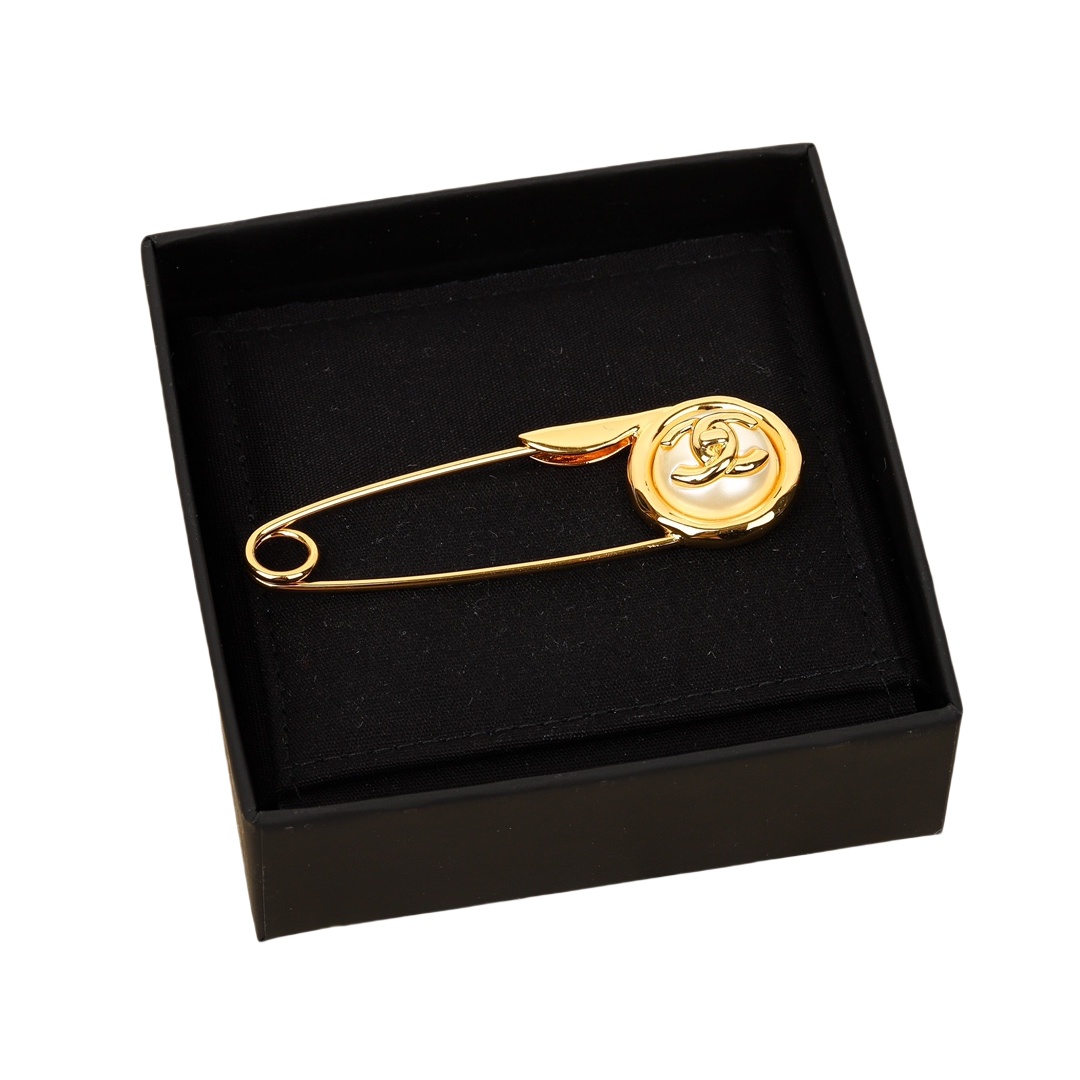 BCB462 Pearl button safety pin brooch pin - ccjewelryacc