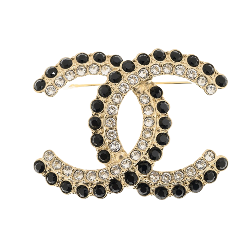 BCB225 Black and white crystal CC logo brooch pin - ccjewelryacc