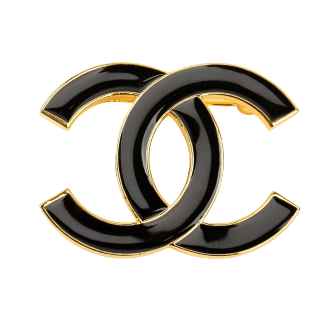 BCB328 24S Coco Black enamel cc logo Brooch Pins - ccjewelryacc
