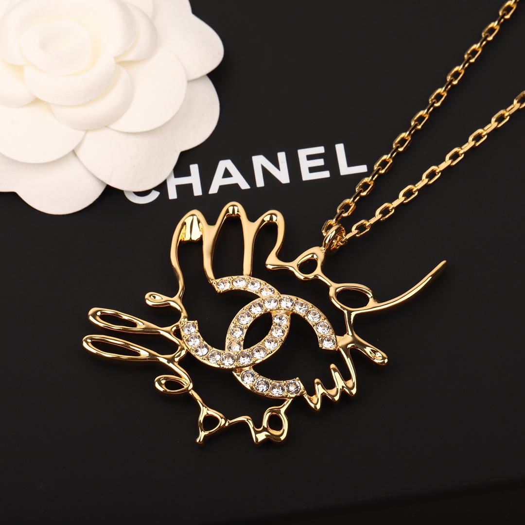 CCN187 Letters cc logo Long Pendant Necklace - ccjewelryacc