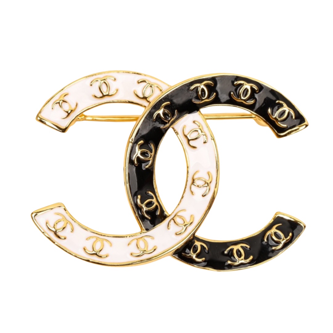 BCB302 24P White and black enamel Double C brooch pin - ccfashionjewelry
