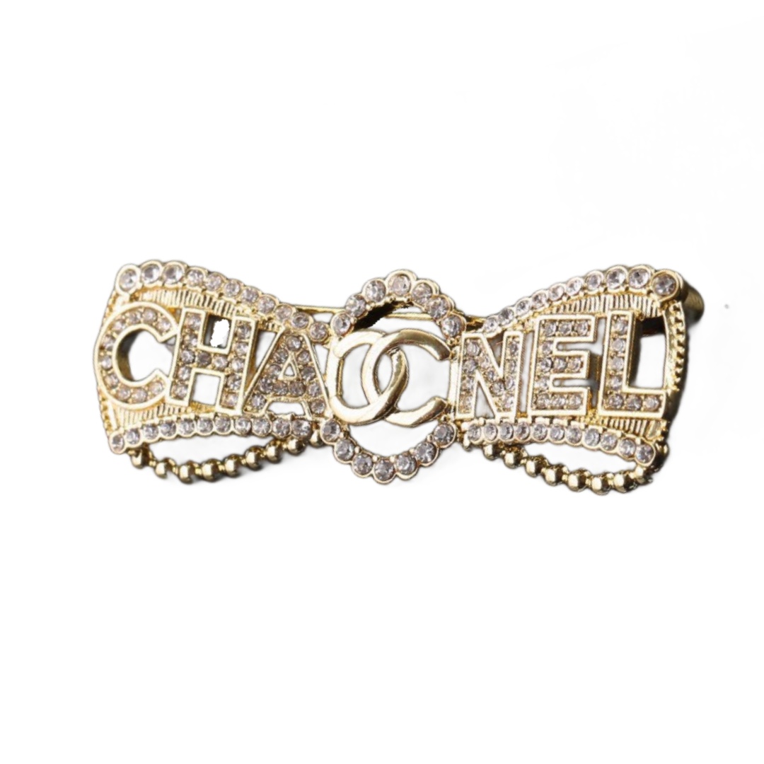 BCB163 Full crystal bow with CC logo brooch pin - ccjewelryacc
