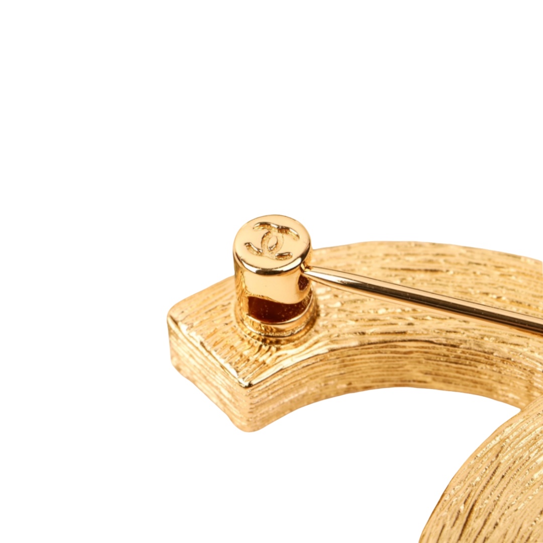 BCB348 Brushed gold with rectangle crystal CC logo brooch - ccjewelryacc