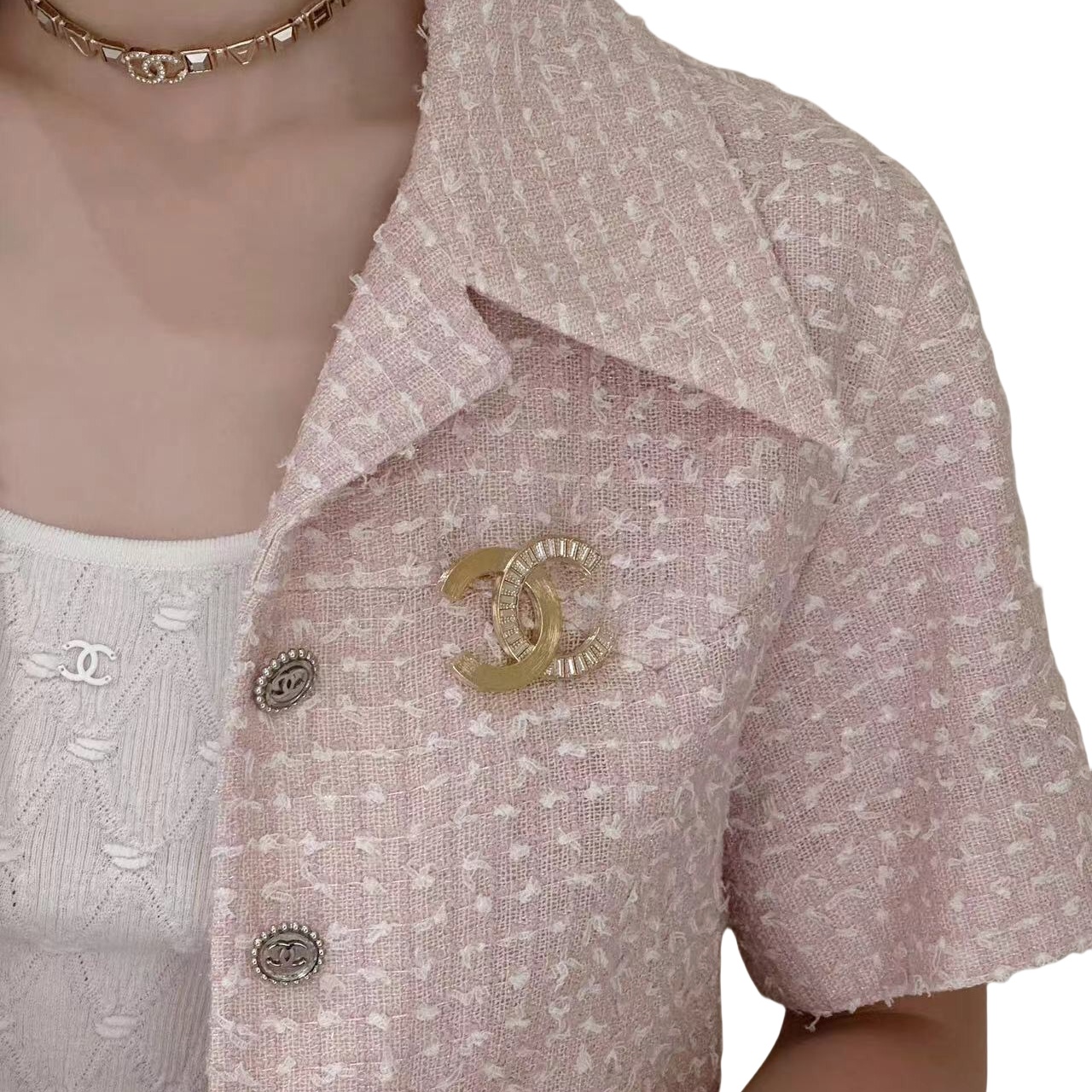 BCB348 Brushed gold with rectangle crystal CC logo brooch - ccjewelryacc