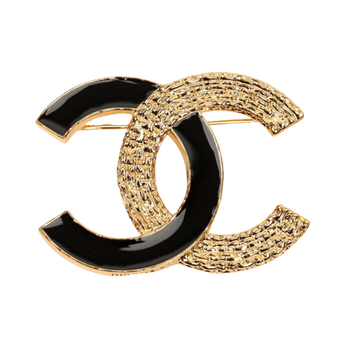 BCB245 24P Metal gold embossment and black enamel CC brooch Pin - ccfashionjewelry