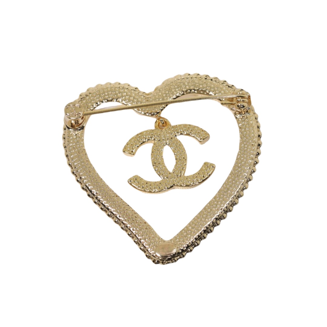 BCB320 Pink striped hollow-out heart double C pendant brooch - ccjewelryacc