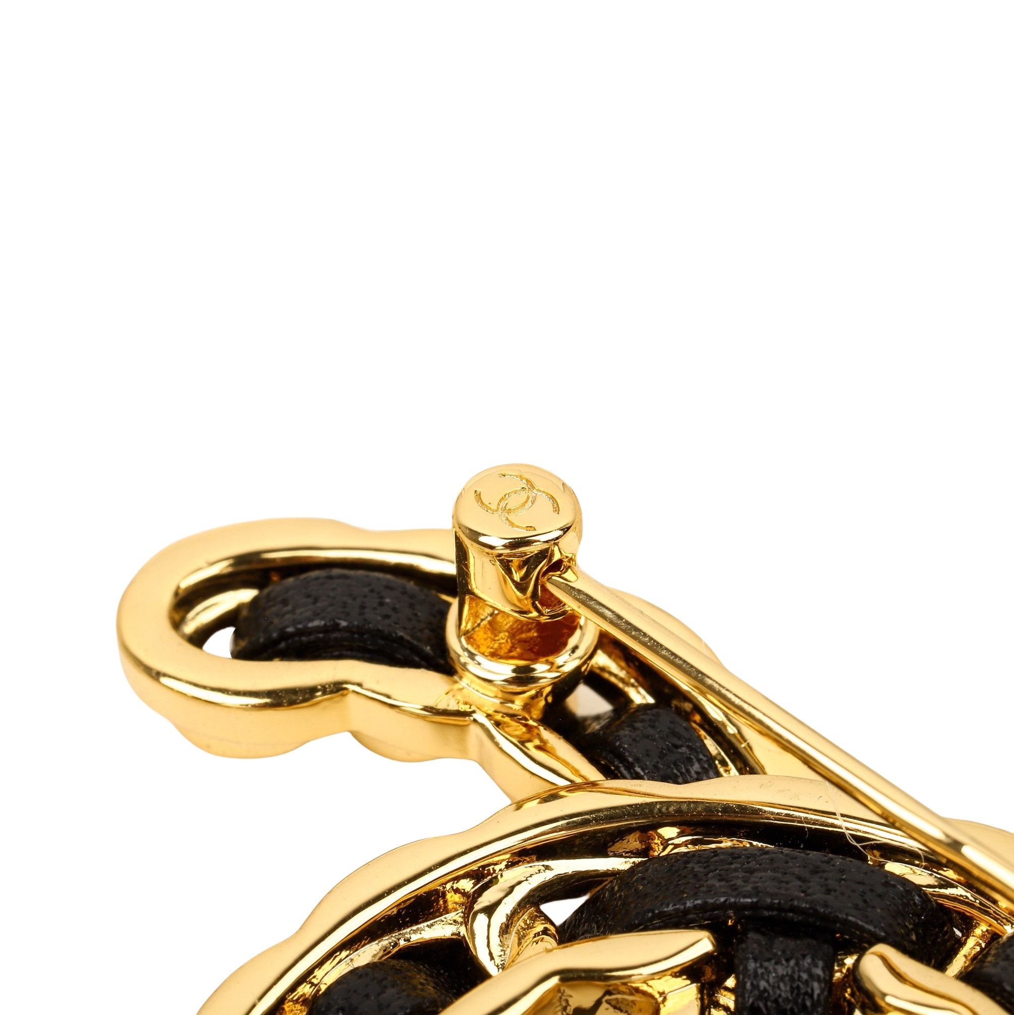 BCB463 Metal and leather cc logo brooch pin - ccjewelryacc