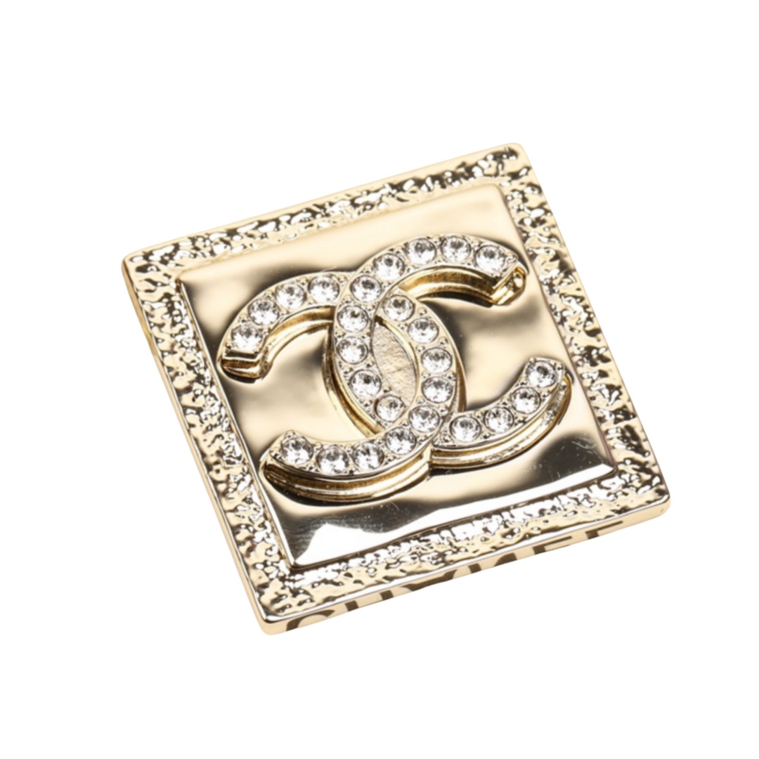 BCB464 23P Metal Cube with crystal cc logo brooch pin - ccfashionjewelry