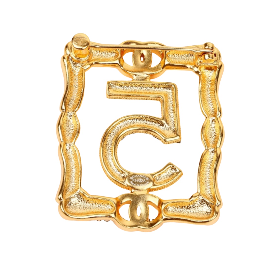 BCB444 Square hollow-out Gold Number 5 Brooch pin - ccjewelryacc