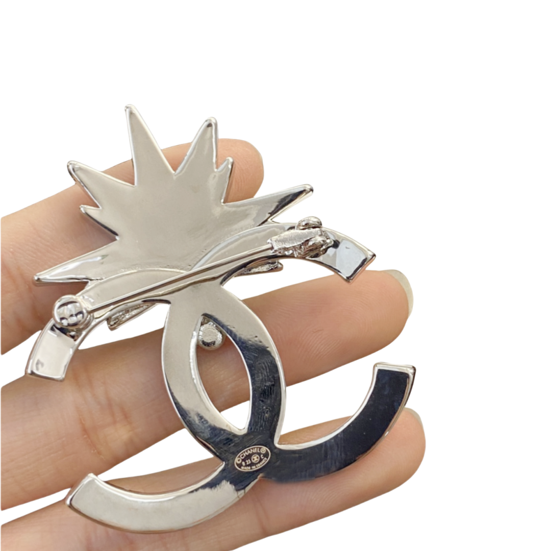 BCB421 23C rainbow / Green gemstone crystal cc logo brooch pin - ccjewelryacc