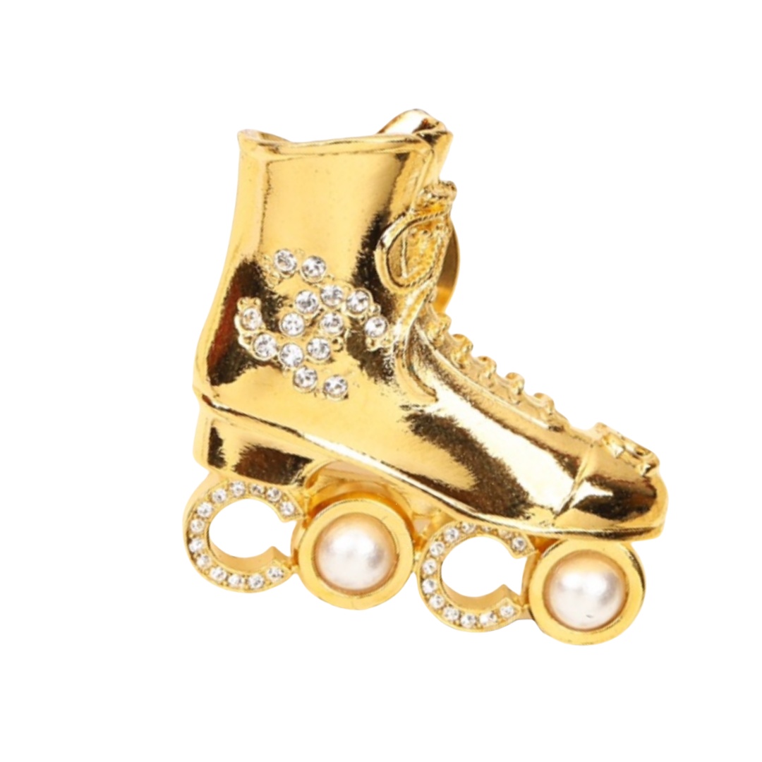 BCB268 24C Coco Skate shoes pearl rhinestone brooch pin - ccjewelryacc