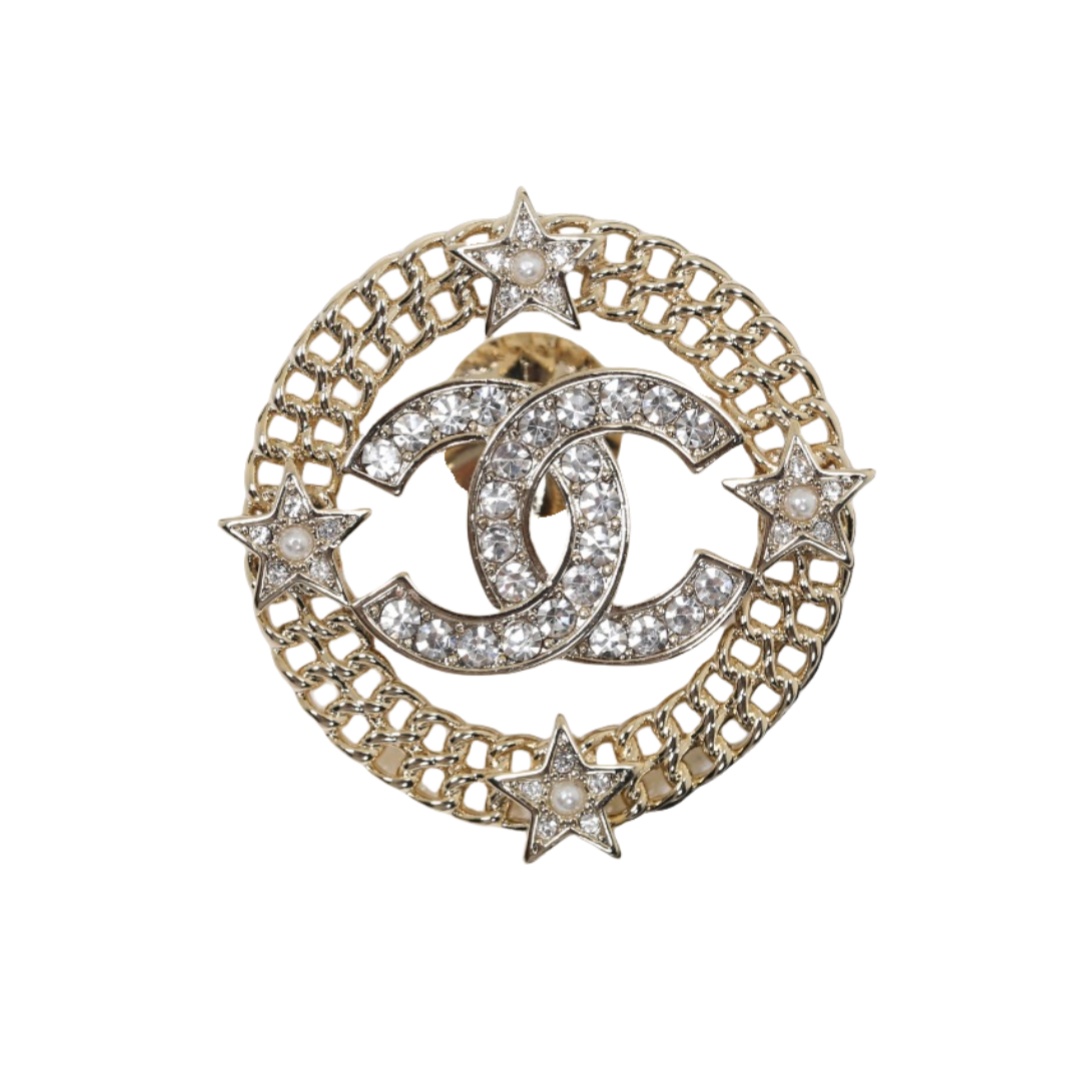 BCB322 Round Hollow-Out star crystal cc brooch pin - ccjewelryacc