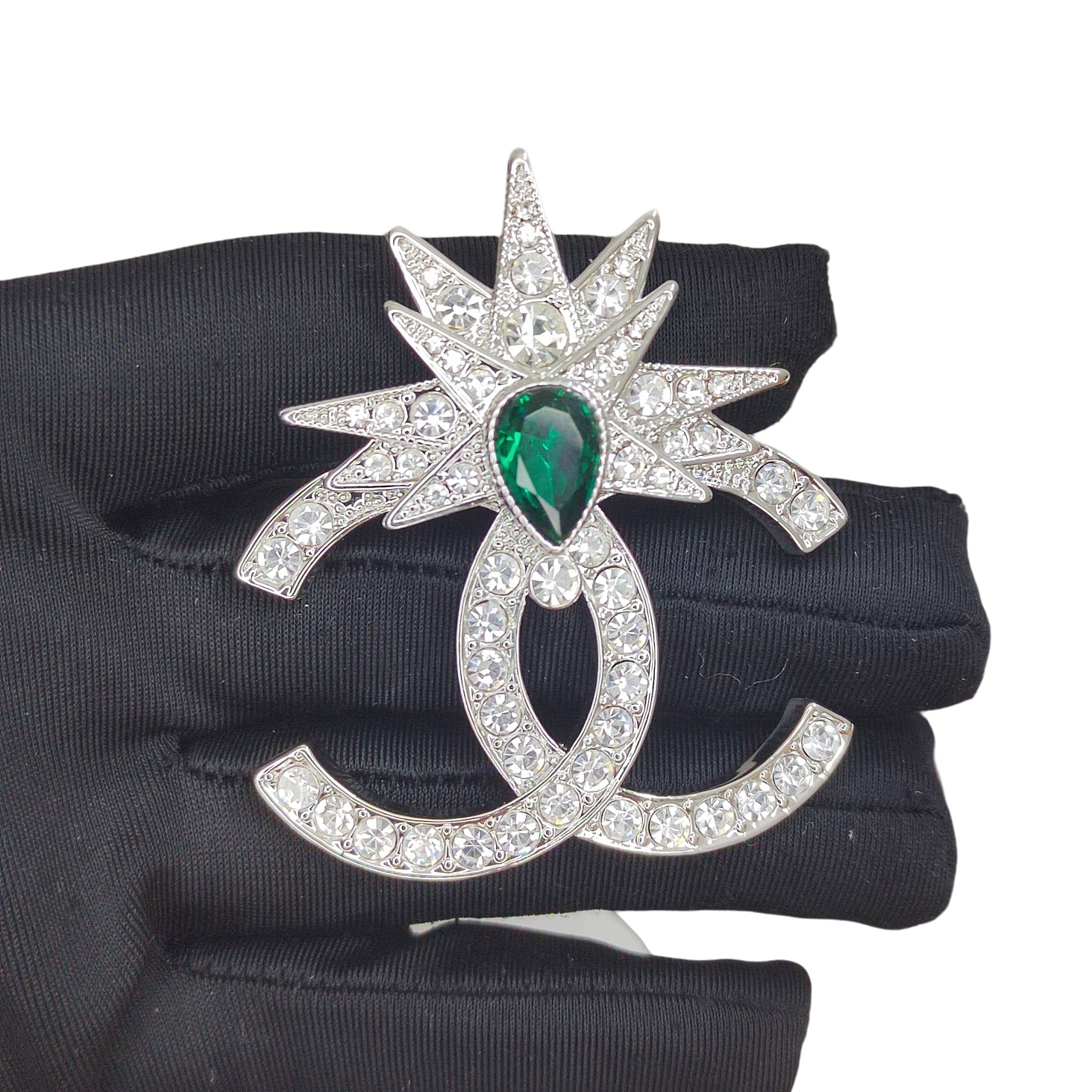 BCB421 23C rainbow / Green gemstone crystal cc logo brooch pin - ccjewelryacc