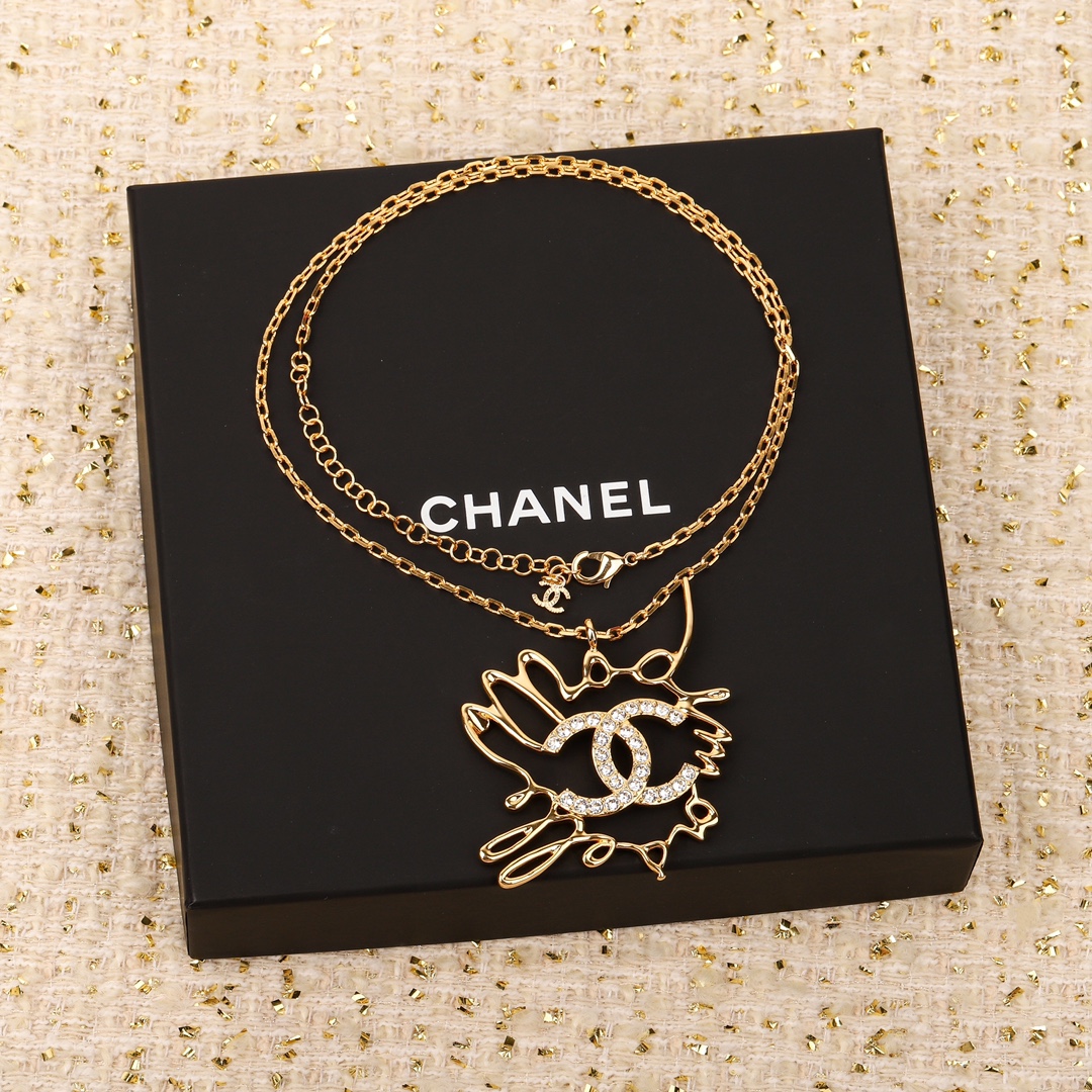 CCN187 Letters cc logo Long Pendant Necklace - ccjewelryacc